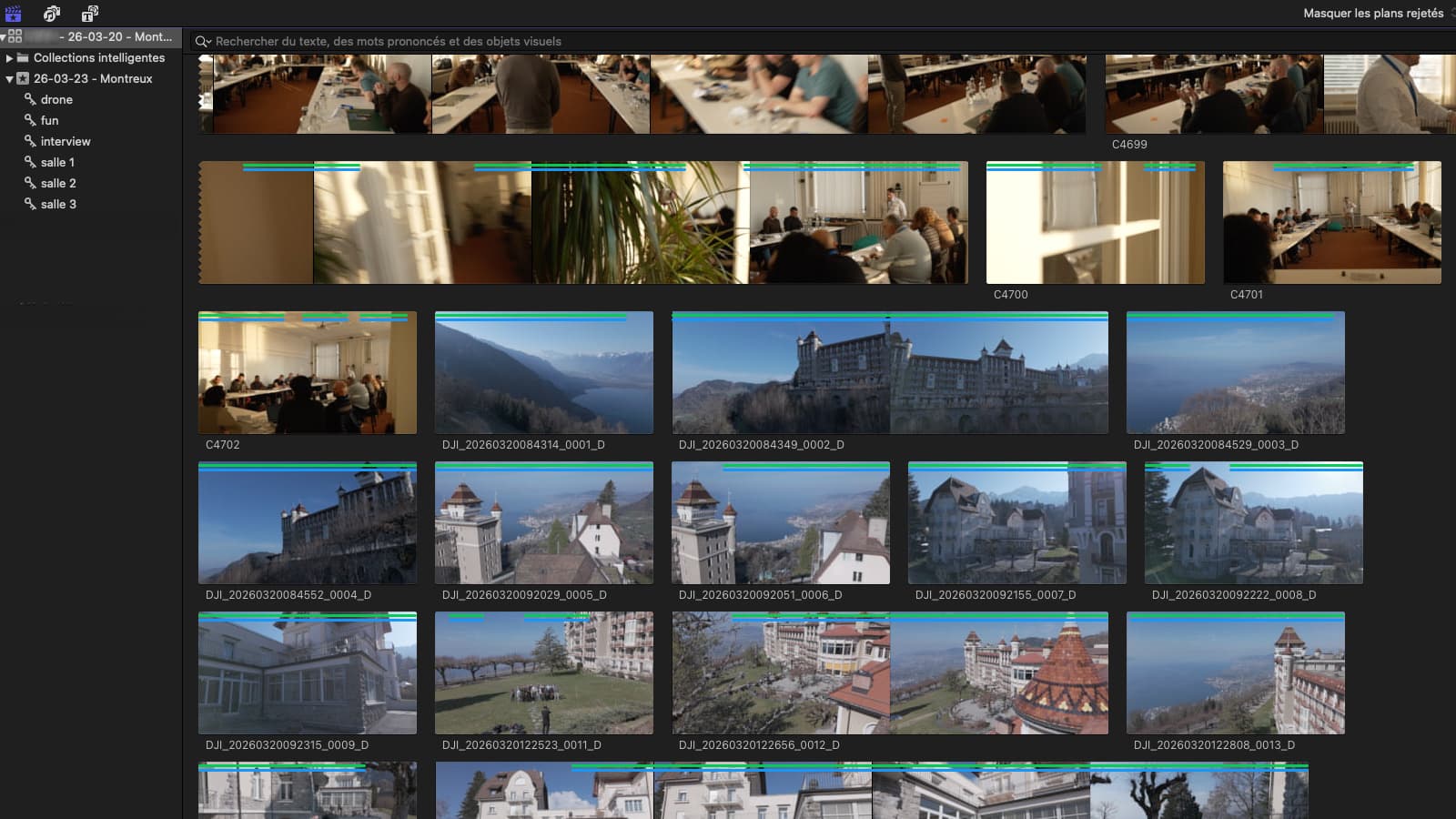 Capture de dérushage de projet institutionnel dans Final Cut Pro