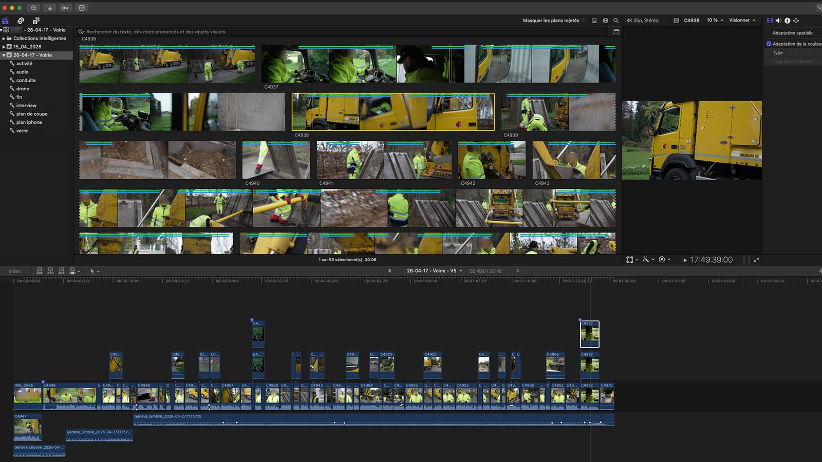 Capture de sélection et organisation des rushes dans Final Cut Pro
